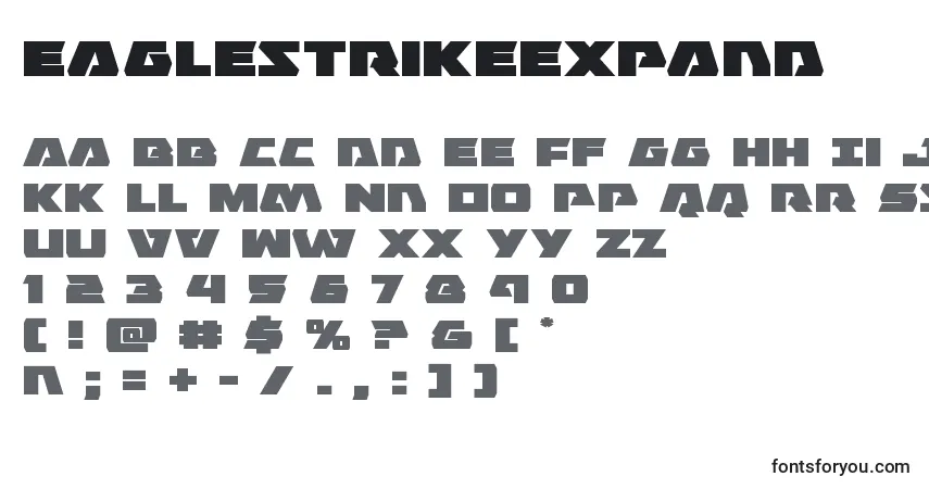 Czcionka Eaglestrikeexpand – alfabet, cyfry, specjalne znaki