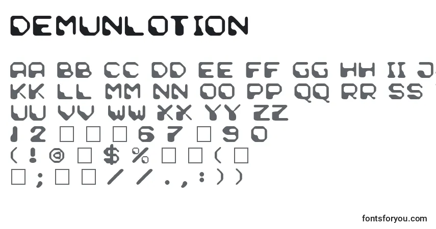 Czcionka DemunLotion – alfabet, cyfry, specjalne znaki
