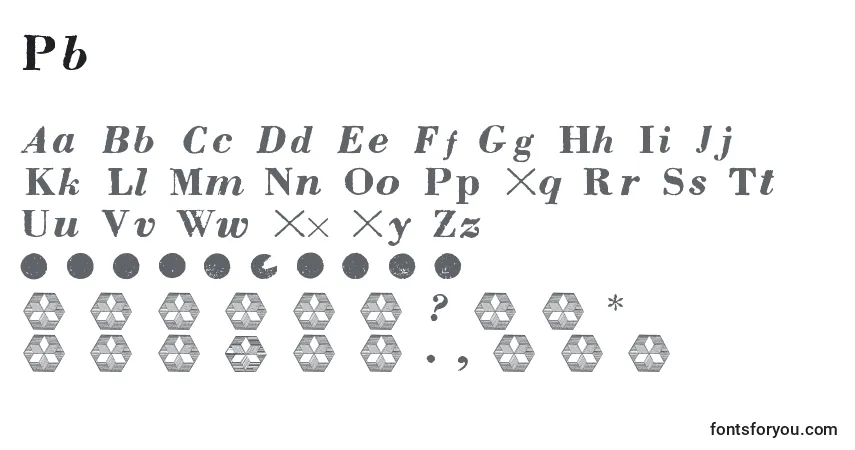 Fuente Pb - alfabeto, números, caracteres especiales
