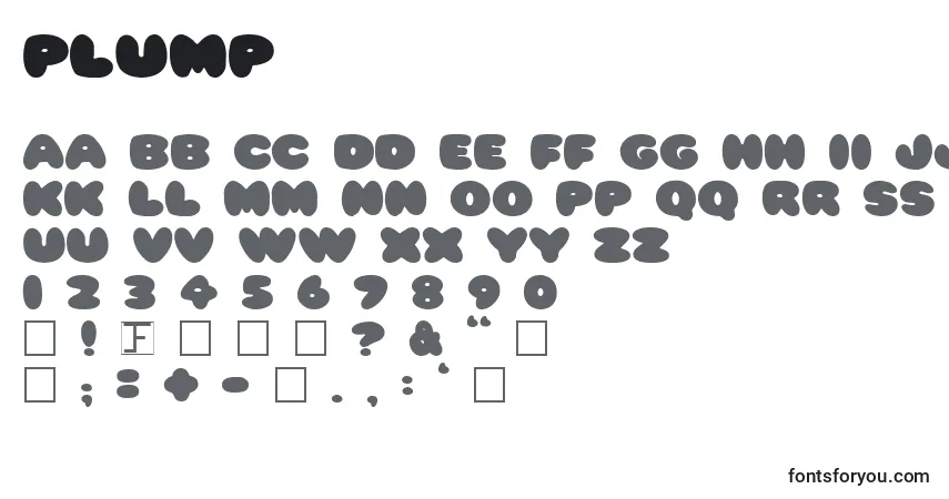 Schriftart Plump – Alphabet, Zahlen, spezielle Symbole