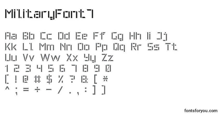 A fonte MilitaryFont7 – alfabeto, números, caracteres especiais