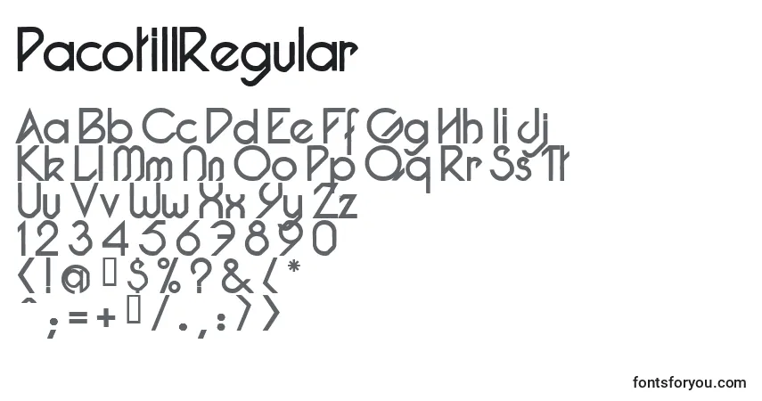 Schriftart PacotillRegular – Alphabet, Zahlen, spezielle Symbole