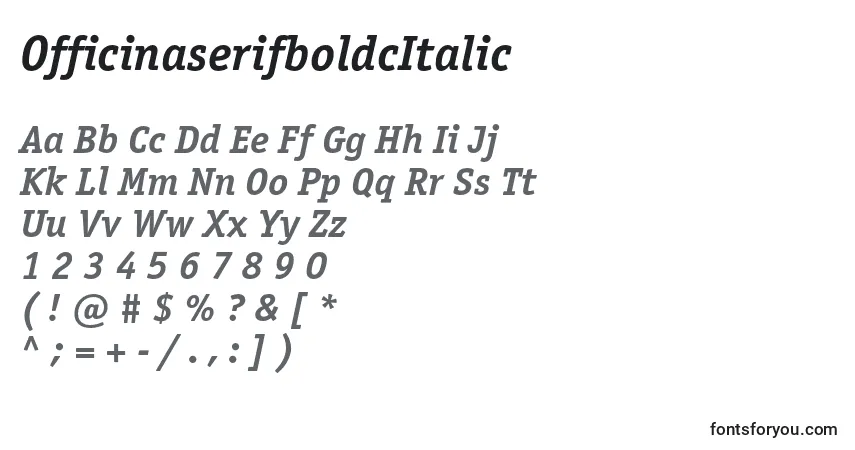 A fonte OfficinaserifboldcItalic – alfabeto, números, caracteres especiais