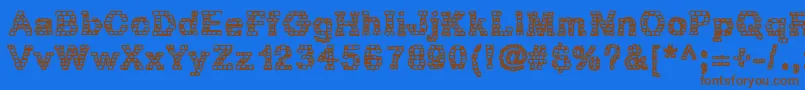 フォントRhBrickhausProtoZoa – 茶色の文字が青い背景にあります。