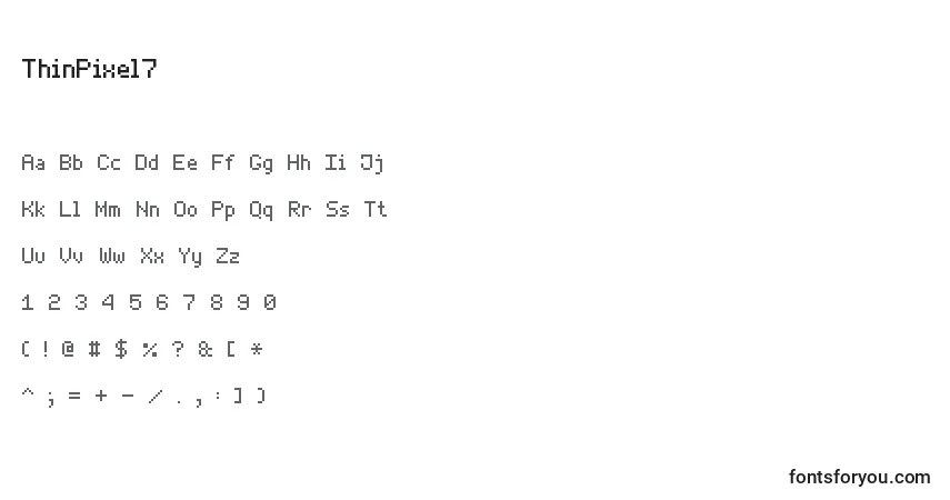 Czcionka ThinPixel7 – alfabet, cyfry, specjalne znaki