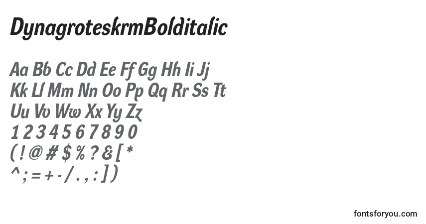 A fonte DynagroteskrmBolditalic – alfabeto, números, caracteres especiais