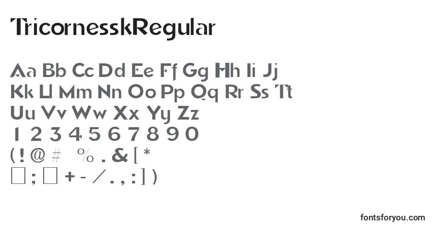 Czcionka TricornesskRegular – alfabet, cyfry, specjalne znaki