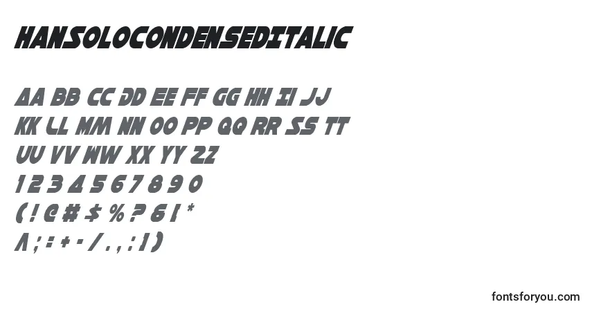 HanSoloCondensedItalicフォント–アルファベット、数字、特殊文字