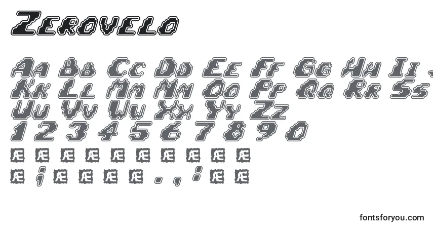 Fuente Zerovelo - alfabeto, números, caracteres especiales
