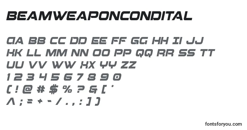 Fuente Beamweaponcondital - alfabeto, números, caracteres especiales