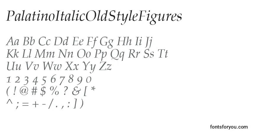 PalatinoItalicOldStyleFigures-fontti – aakkoset, numerot, erikoismerkit