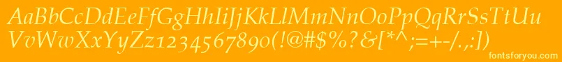 PalatinoItalicOldStyleFigures Font – Yellow Fonts on Orange Background