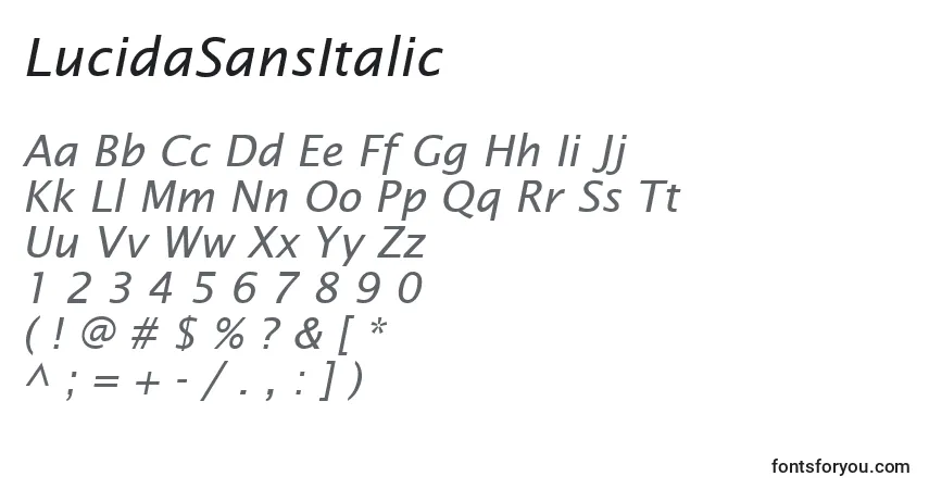 Czcionka LucidaSansItalic – alfabet, cyfry, specjalne znaki