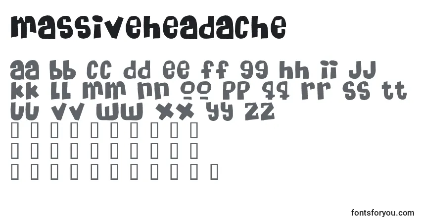 Czcionka Massiveheadache – alfabet, cyfry, specjalne znaki