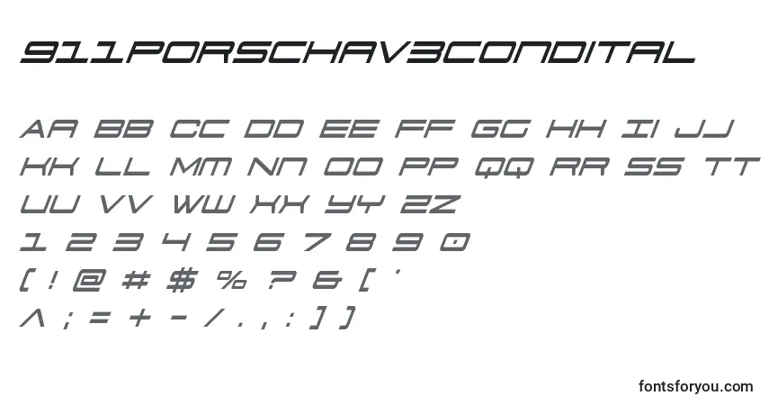 Schriftart 911porschav3condital – Alphabet, Zahlen, spezielle Symbole