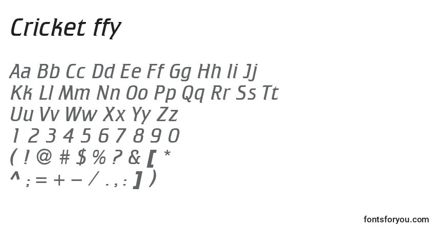 Schriftart Cricket ffy – Alphabet, Zahlen, spezielle Symbole