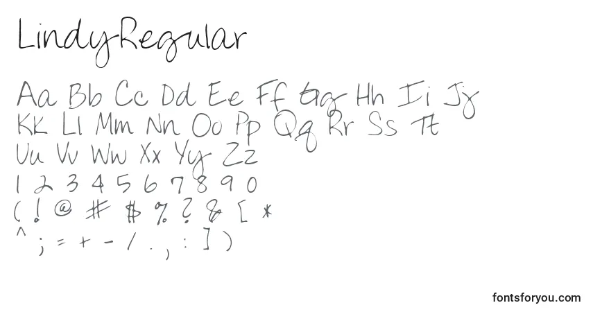 Schriftart LindyRegular – Alphabet, Zahlen, spezielle Symbole