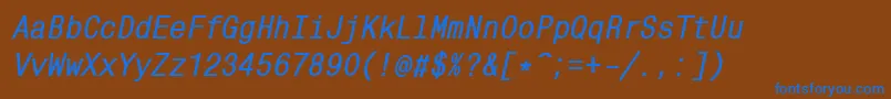 MonocondensedcBoldItalic-Schriftart – Blaue Schriften auf braunem Hintergrund