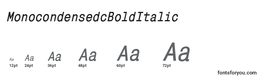 Размеры шрифта MonocondensedcBoldItalic