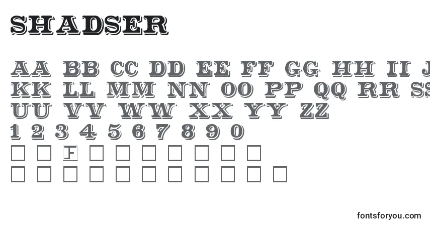 A fonte Shadser – alfabeto, números, caracteres especiais
