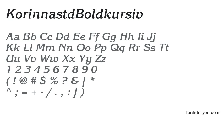 A fonte KorinnastdBoldkursiv – alfabeto, números, caracteres especiais