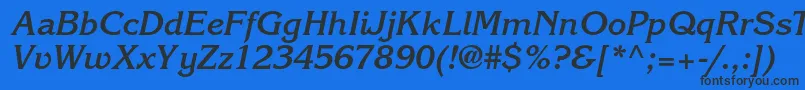 KorinnastdBoldkursiv-Schriftart – Schwarze Schriften auf blauem Hintergrund