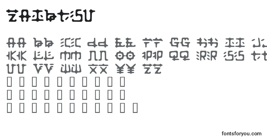 Zaibtsu-fontti – aakkoset, numerot, erikoismerkit