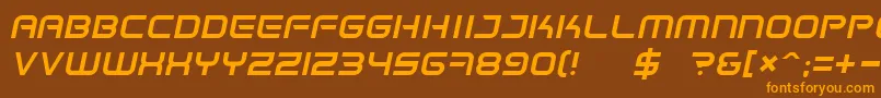 フォントSpacefri – オレンジ色の文字が茶色の背景にあります。