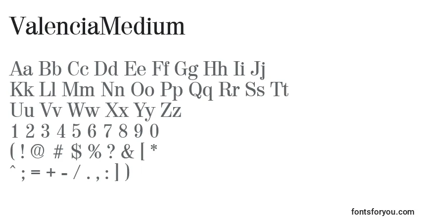 Czcionka ValenciaMedium – alfabet, cyfry, specjalne znaki