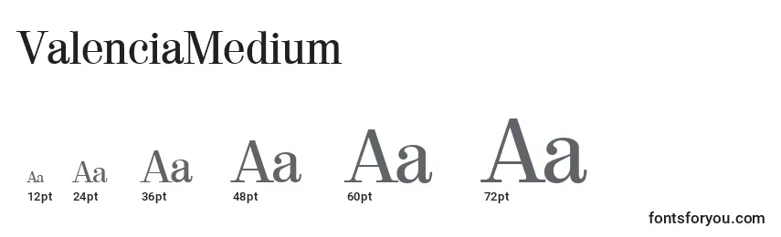 Размеры шрифта ValenciaMedium