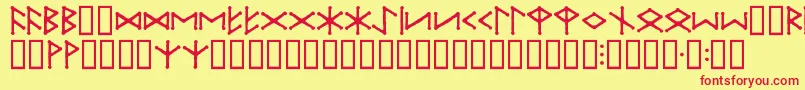Iefuthrk-Schriftart – Rote Schriften auf gelbem Hintergrund