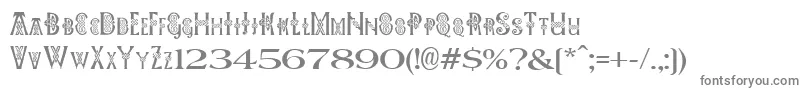 Pees Celtic Plain-fontti – harmaat kirjasimet valkoisella taustalla