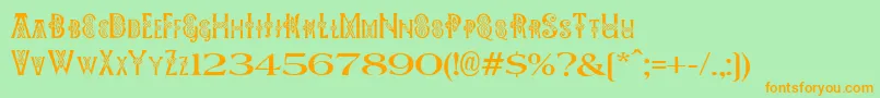 Pees Celtic Plain-Schriftart – Orangefarbene Schriften auf grünem Hintergrund