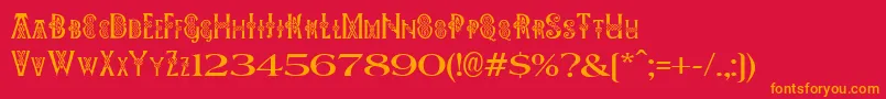 Pees Celtic Plain-Schriftart – Orangefarbene Schriften auf rotem Hintergrund