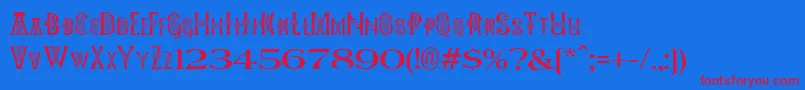 Pees Celtic Plain-Schriftart – Rote Schriften auf blauem Hintergrund