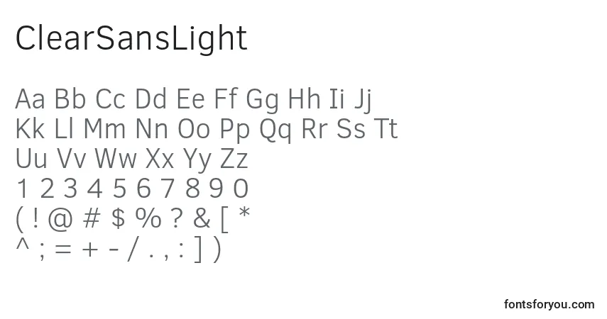 Czcionka ClearSansLight – alfabet, cyfry, specjalne znaki
