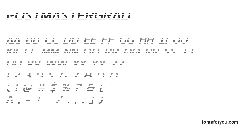 Schriftart Postmastergrad – Alphabet, Zahlen, spezielle Symbole