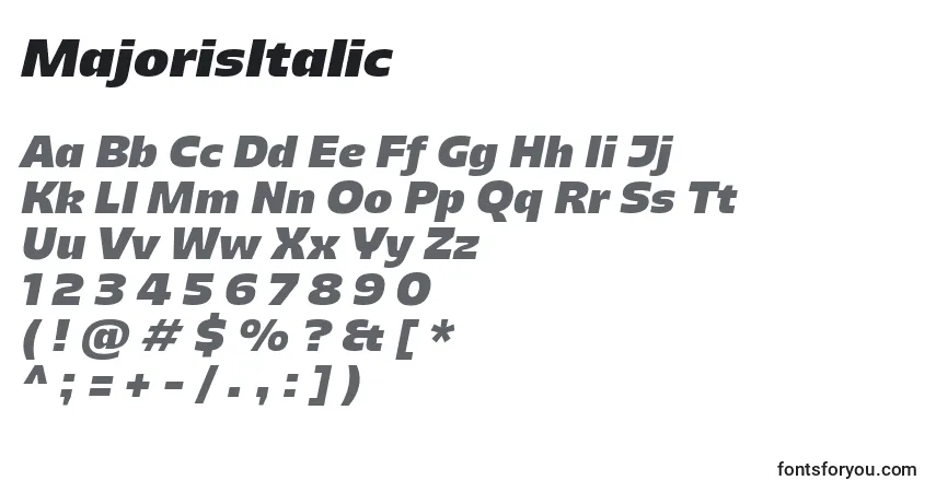 Шрифт MajorisItalic – алфавит, цифры, специальные символы