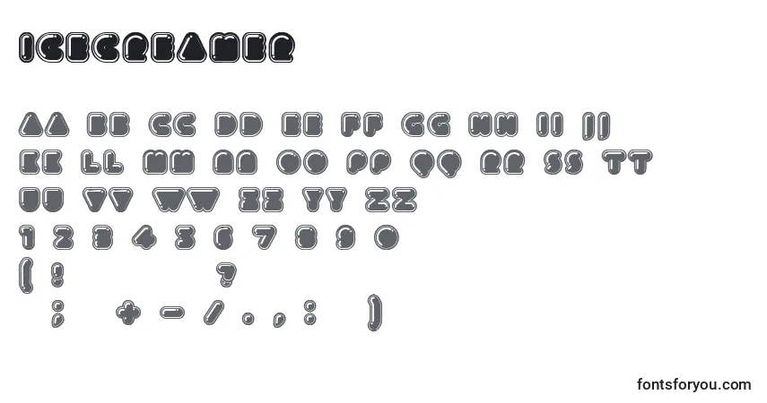 Schriftart Icecreamer – Alphabet, Zahlen, spezielle Symbole