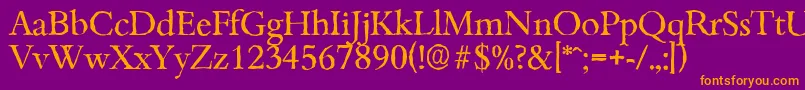 BambergantiqueRegular-Schriftart – Orangefarbene Schriften auf violettem Hintergrund