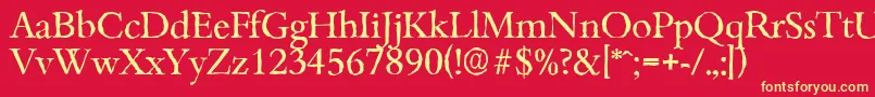 BambergantiqueRegular-fontti – keltaiset fontit punaisella taustalla