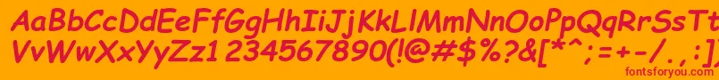 ComicSansMsРџРѕР»СѓР¶РёСЂРЅС‹Р№РљСѓСЂСЃРёРІ-Schriftart – Rote Schriften auf orangefarbenem Hintergrund
