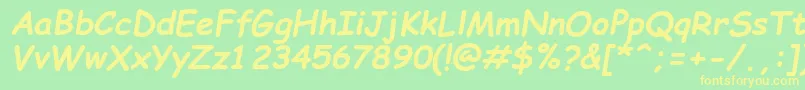 ComicSansMsРџРѕР»СѓР¶РёСЂРЅС‹Р№РљСѓСЂСЃРёРІ-Schriftart – Gelbe Schriften auf grünem Hintergrund