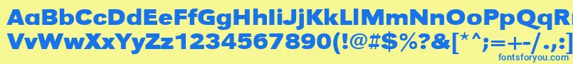 UrwgrotesktextwidBold-fontti – siniset fontit keltaisella taustalla
