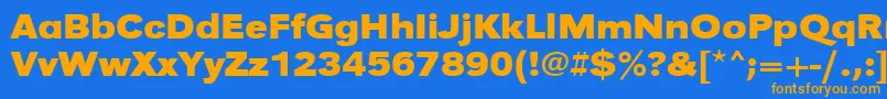 フォントUrwgrotesktextwidBold – オレンジ色の文字が青い背景にあります。