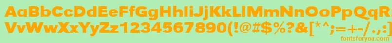 フォントUrwgrotesktextwidBold – オレンジの文字が緑の背景にあります。