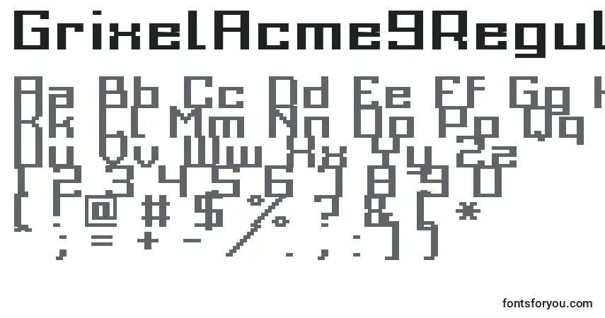 Czcionka GrixelAcme9RegularBoldXtnd – alfabet, cyfry, specjalne znaki