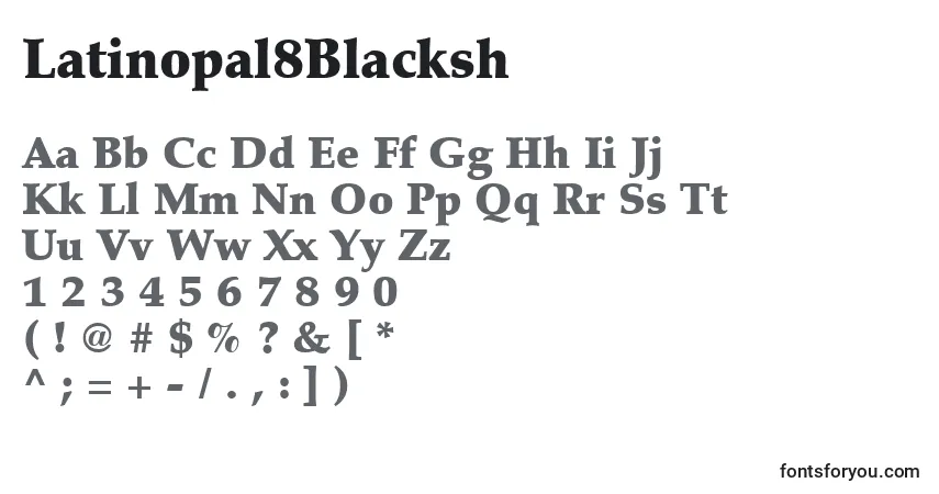 A fonte Latinopal8Blacksh – alfabeto, números, caracteres especiais