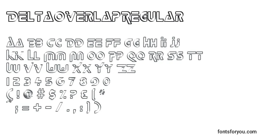 Czcionka DeltaOverlapRegular – alfabet, cyfry, specjalne znaki