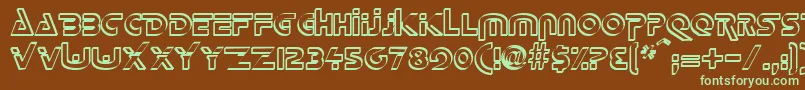 フォントDeltaOverlapRegular – 緑色の文字が茶色の背景にあります。